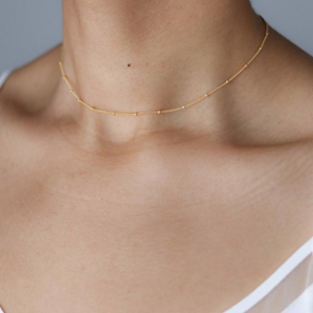 🌿 Dainty Beaded 16k Gold Plated Choker Necklace